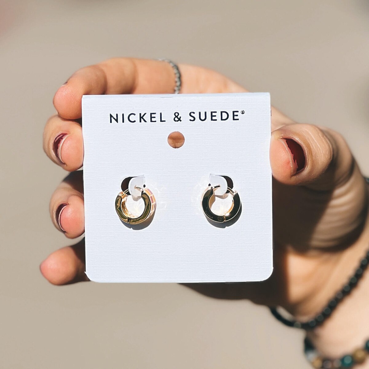 Cardinal & Gold Checkered Enamel Huggies Earrings